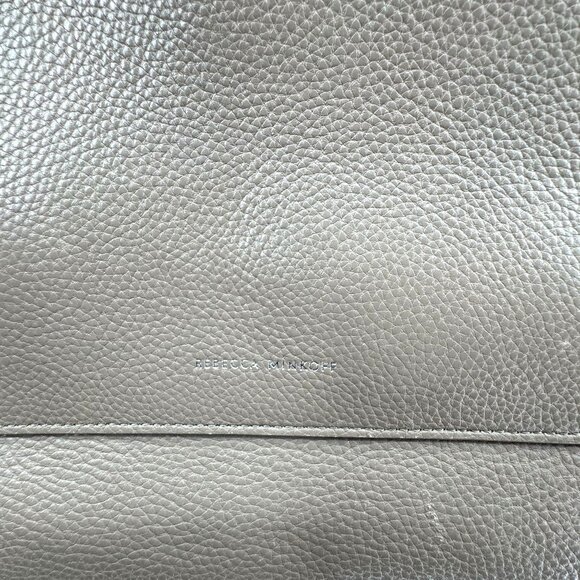 Rebecca Minkoff Megan Tote Bag Shoulder Strap Pebble Leather Rocher Purse Silver - Picture 8 of 8